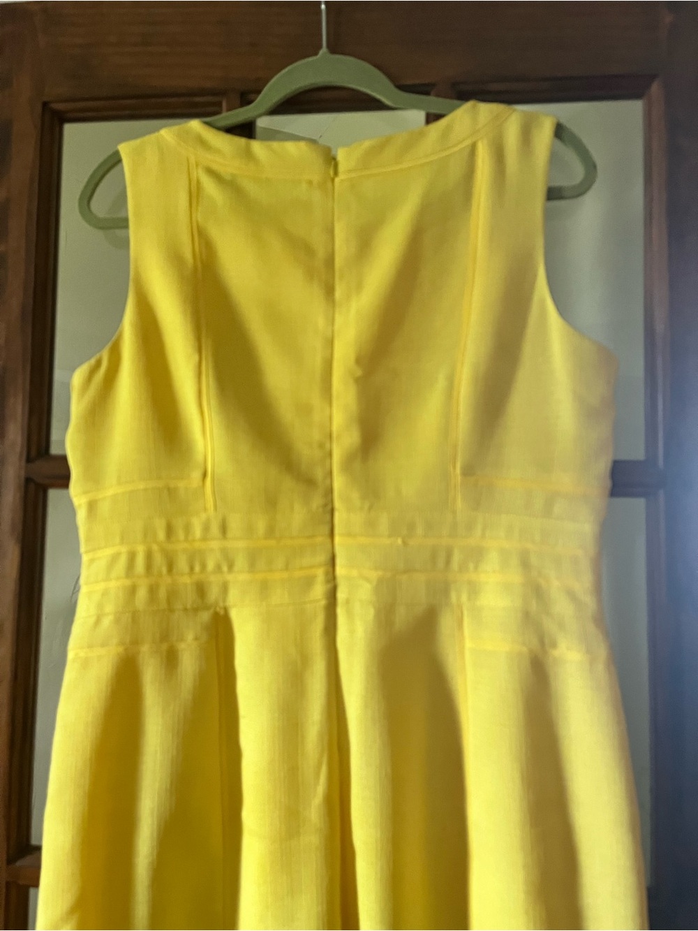 Womens Yellow Sleeveless Party Dress with Pintuck Waist
